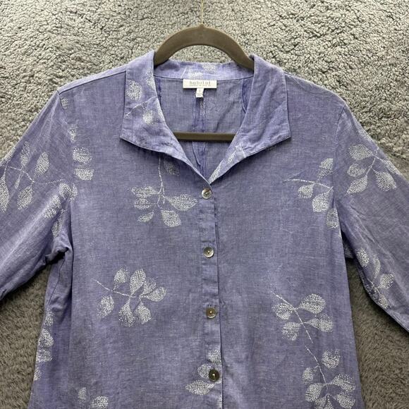 Habitat Clothes to Live In XS Linen Blend Blue Blouse Floral Button Up Coastal - Picture 2 of 10